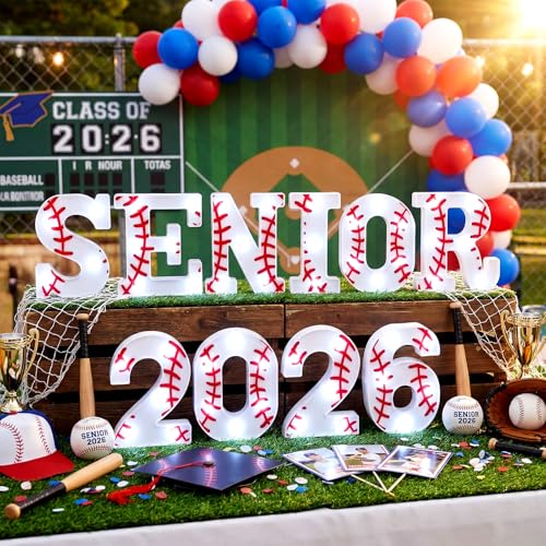 Honoson 10 Pcs Baseball Graduation Party Decorations Senior 2026 Light Sign Baseball 2026 Senior Night Decorations Sport Theme LED Lights for High School College Graduation Party Supplies by Honoson - Image 4