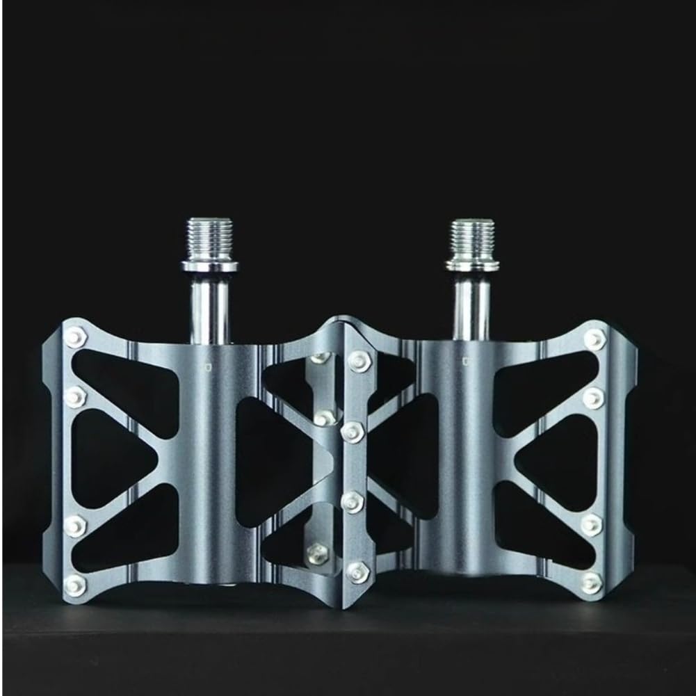 Honseadek Pedales de plataforma antideslizantes para ciclismo, pedales con tres rodamientos sellados, juego de pedales de aluminio mecanizado CNC, pedales de bicicleta huecos ligeros plateados