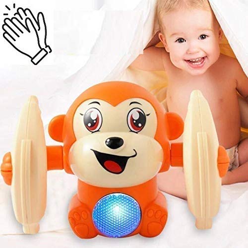 360 Degree Rotating Spot Stunt Dancing and Spinning Rolling Doll Tumble Monkey, Bump & Go Toy with Flashing Light & Sound (Sensor Operated System)