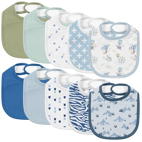 Image of 10 Pack Cotton Snap Bibs for Baby Boy Girl, Super Soft Drool Bibs for Teething and Feeding