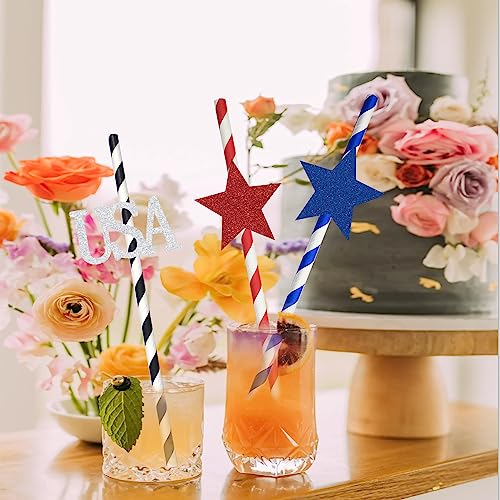 12 pitillos de papel para fiesta 4 de Julio multicolor miniatura 4