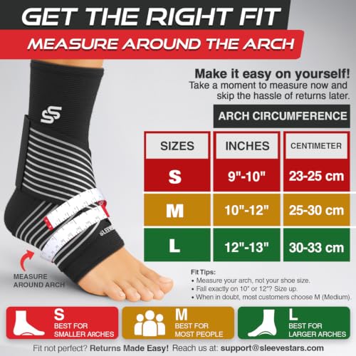 Image of Sleeve Stars Ankle Brace for Women & Men, Ankle Wrap for Sprained Ankle, Compression Sleeve for Plantar Fasciitis Relief, Easy Customizable Support: w /Removable Strap (Pair /M:10 inch-12 inch /Black)