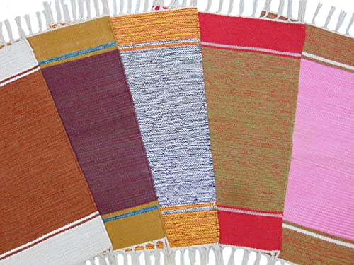 Image of MAHZEE HOME� Hand Woven Cotton Multicolor Small Rug for Bedroom, Living Room, Kids Room and Kitchen | Size : 1'4 inchx2' Feet or 16x24 Inch or 40x60 cm| 100% Organic| Machine Washable (Combo of 5 Pcs)