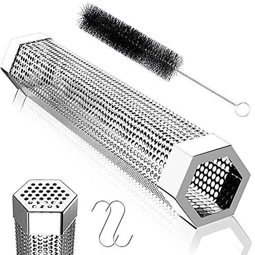 Smoke Tube for Pellet Grill 12 inches - Pellet Smoker Tube - for Any Grill or Smoker, Hot or Cold Smoking, Stainless Steel BBQ Wood Pellet Tube to Provide 5 Hours of Billowing Smoke