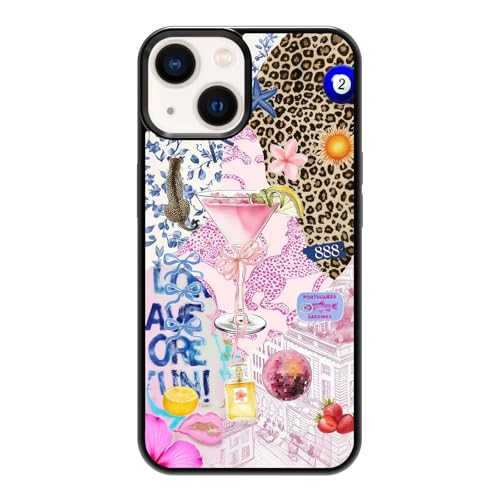 qizjio Aesthetic Y2K Phone Case Shockproof Protective Martini Retro Collage Preppy Cheetah Print Phone Cases for iPhone 13/14