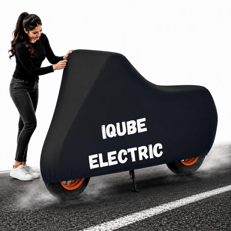 Image of Powerfull Scooty Body Cover for iQube Electric Dustproof Scratchproof - 100% Waterproof Access 125 Cover for Two Wheeler, Outdoor Full Motorcycle Cover with UV, Duty, Rain Protection - Black