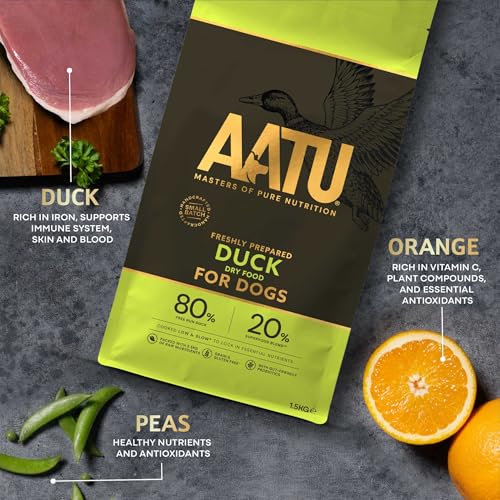 AATU Trockenfutter für Hunde, 80/20 Hundetrockenfutter mit Ente, Hundefutter Getreidefrei mit Hohem Proteingehalt, Natürliche Tiernahrung für Ausgewachsene Hunde Aller Rassen, 10 kg