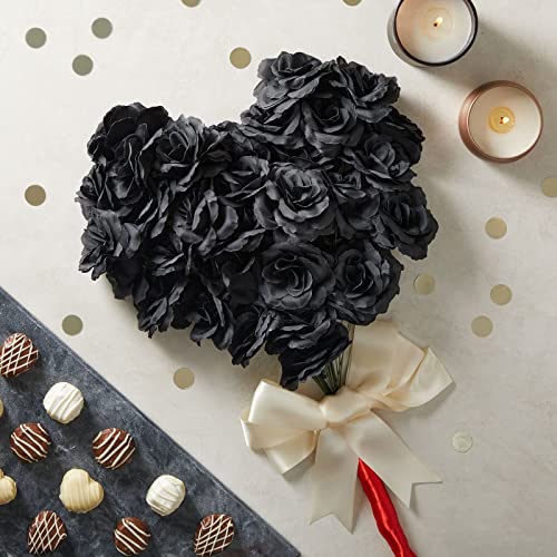 Image of Bright Creations Black Artificial Roses Bulk - 3-Inch Stemless Foam Roses 50 Pack for Crafts & Home Decor