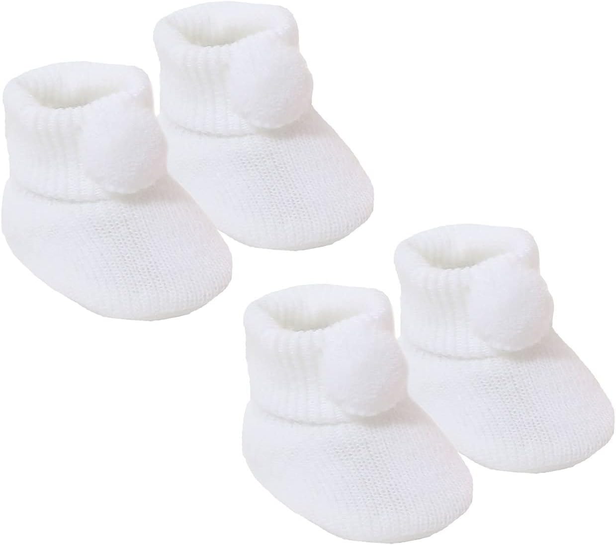OnlyBee 2 Pairs of Baby Pom Pom Booties Newborn to 3 Months