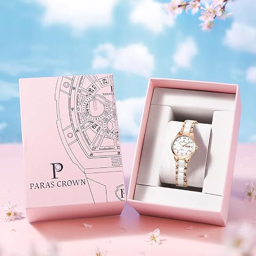 Paras Crown Womens Watches Luxury Dress Classic Ladies Watches 5ATM Waterproof Quartz Gift Watch for Womens Ceramic Band — view 6