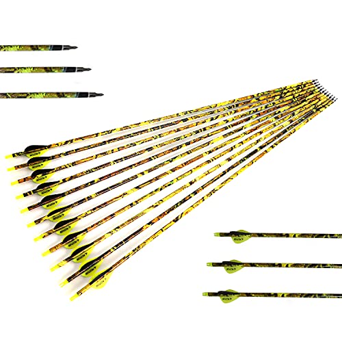 Spine 500 Flèche 30 Pouces Flèche Flèches Carbone Flèche Cible Flèche de Chasse Arc à Poulies Arc Recurve Adulte Jeunesse Tir à l’Arc Entraînement 12pcs Cover