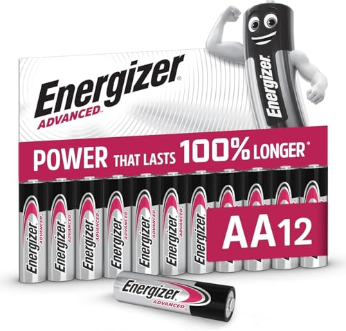 Energizer Advanced AA Batteries (12 Pack) - 1.5V Alkaline - up to 100% Longer Lasting - Ideal for High-Drain Devices - 0% Plastic Packaging - 10 Year Shelf Life [Amazon Exclusive]