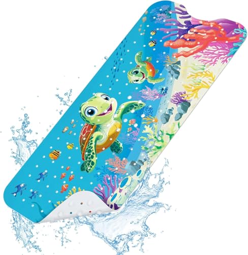 SHUCHING Tapis de Bain Antidérapant pour Enfants, Tapis Antidérapant Baignoire Bebe 100 X 40 cm, Tapis de Douche, 100% sans BPA et Lavable en Machine (Tortue...