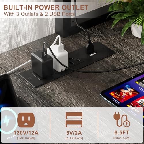 Image of Aheaplus L Shaped Desk Gaming Desk, 59 inch L Shaped Computer Desk with LED Light & Power Outlet, Reversible Home Office Desk Gamer Desks with Shelves & Storage Bag & Hooks, Corner PC Desk, Black Oak
