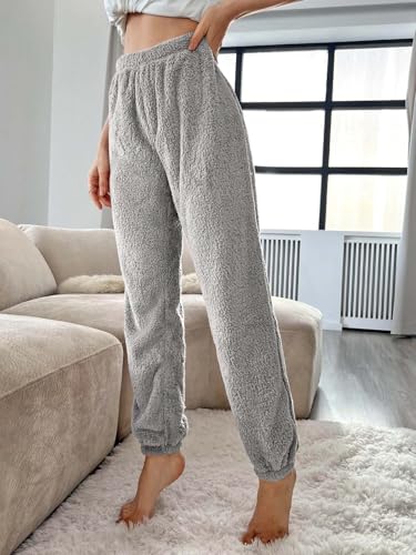 Image of KOTTY Women's Plush Coral Fabric Tapered Fit Pant - Warm Winter Wear with Soft Fuzzy Texture