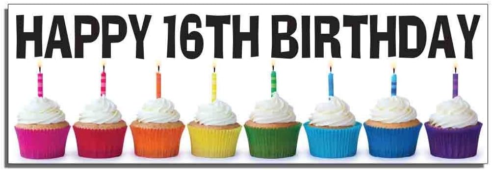 Happy 16th Birthday Banner - Cupcakes 3 feet x 9 feet Vinyl Banner