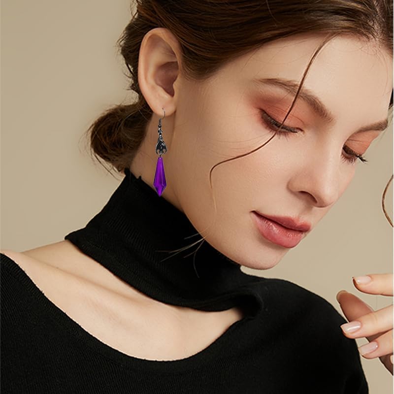 coadipress Gothic Dark Bat Earrings for Women Unique Red Black Crystal Gems Bat Earrings Punk Style Bat Animal Earrings Retro Red Black Teardrop Dorian Style Earrings - Image 4