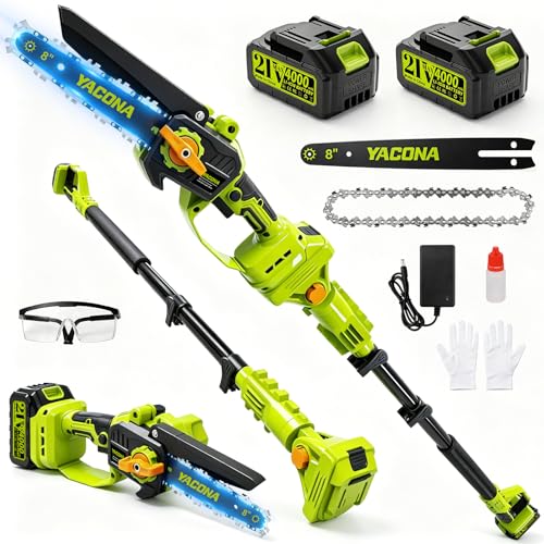 Pole Saws for Tree Trimming 8 Brushless Mini Chainsaw with Extension Pole 16FT Max Extendable Reach Extension Pole for Outdoors Trimming Pruning with 2Batteries 2-in-1 Design