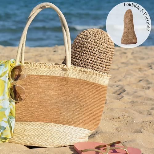 Sombrero tipo bucket de paja grande para mujer miniatura 3