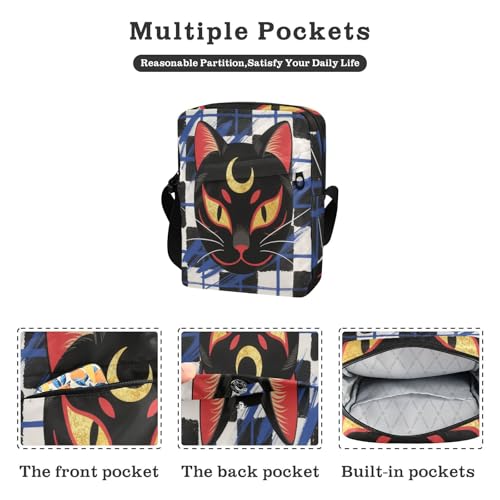 men's messenger bag mens crossbody bag small Shoulder Hand Bag For Woman Adjustable Strap for School School- Black Cat Mask Japanese2