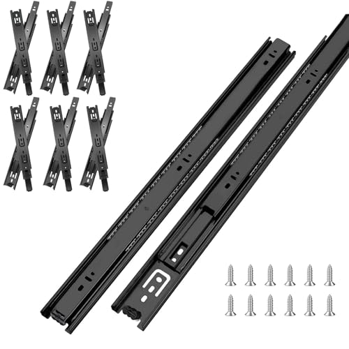 10 inch Drawer Slides 6 Pairs (12pcs) Full Extension Ball Bearing Drawer Slide 3 fold Full Stretch Side Mount Drawer Slides 100 LB Capacity Drawer Slide 10 Black