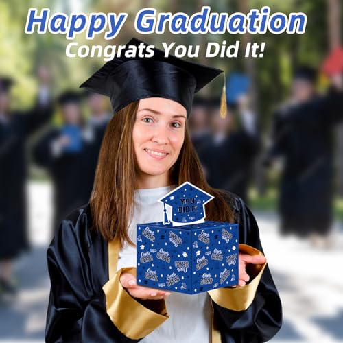 Image of WenmthG 2026 Graduation Money Box for Cash Gift Pull - Graduation Gift - 100 Pack Surprise Box Explosion Gift - DIY Grad Card Box - Graduation Party Supplies - Congrats You Did It! - Blue