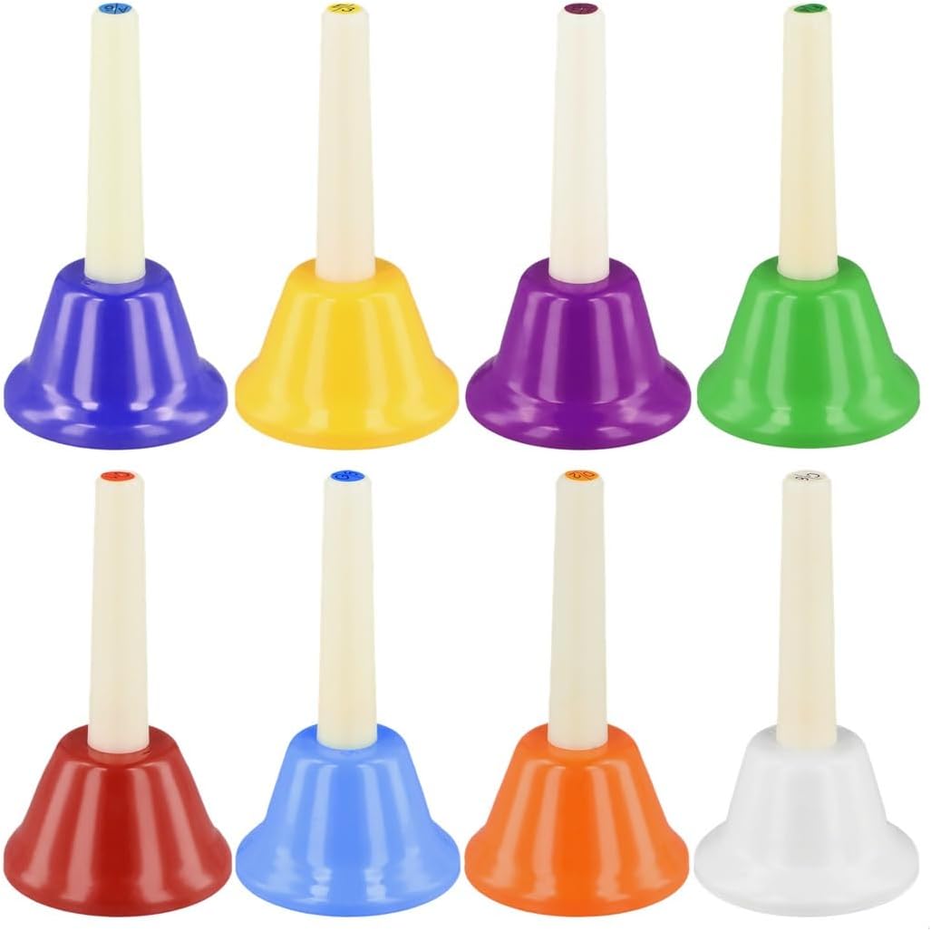 8 Note Diatonic Hand Bells for Kids, Musical Toy Percussion Instrument, Ideal for Teaching, Parties & Events