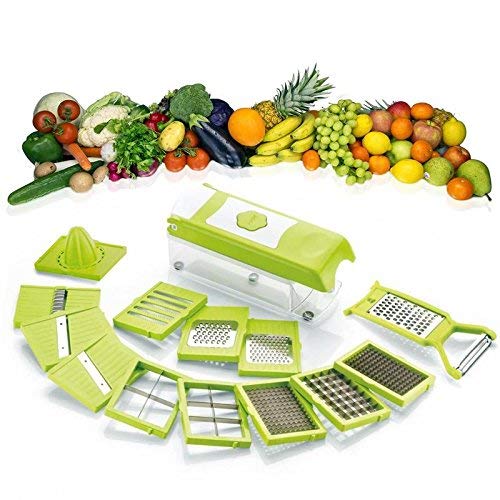 Next On Nicer Plastic Fruit and Vegetable Cutter Chopper, Grater, Slicer,Peeler (Standard , Green 15 in 1)