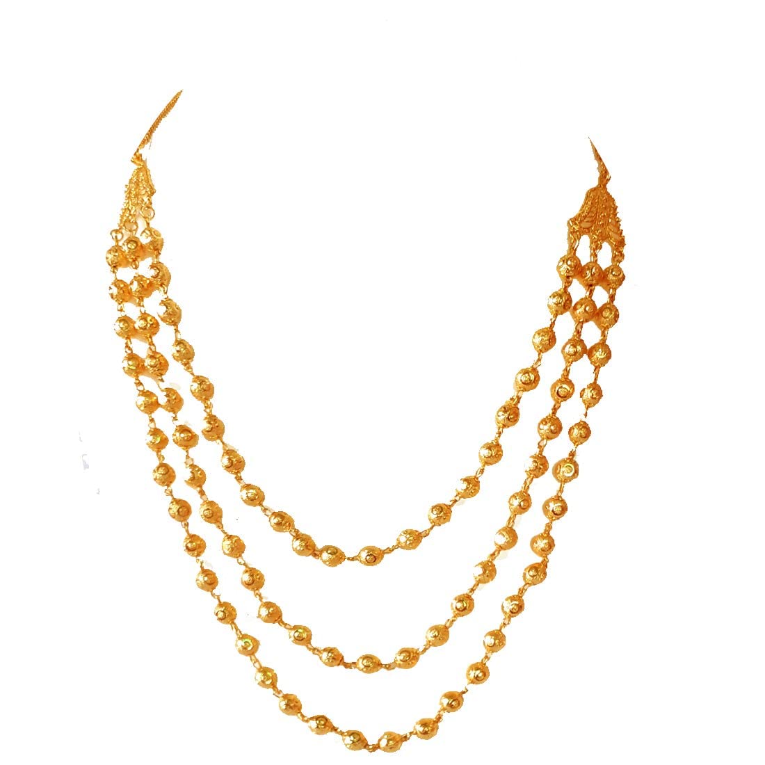 bhumi creation Latest Women Golden 3 Round Mani Stone Studded Multi Strand 16-inch Length Three Layer Chain for women-picture-9