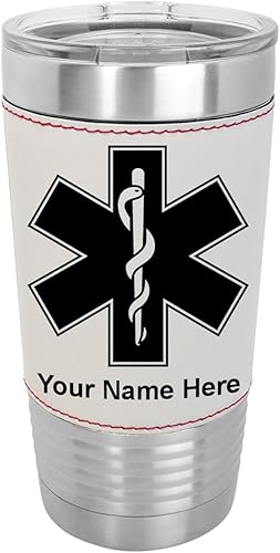 Miniatura 9 de LaserGram 20oz Vacuum Insulated Tumbler Mug Star of Life Personalized Engraving Included Faux Leather Gray