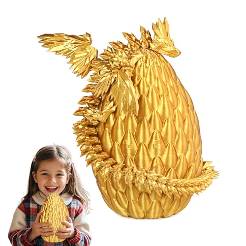 Winged Dragon Inside Surprise Egg Fun Collectible Toy Gift for Kids and Adults 3D Printed Fantasy Dragon Ideal for Christmas Easter Birthdays and Holiday Decorations (Gold