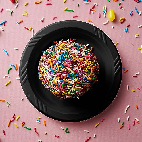 Image of Munfix 200 Black Plastic Dessert Plates, 6 Inch Disposable Bulk Pack Party Plates for BBQ, Picnic, Parties, Travel and Events, Microwavable Recyclable (Pack of 5)