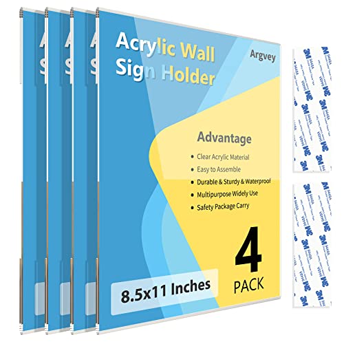 Acrylic Sign Holder 8.5 X 11 Inch Wall Mount, 4-Pack Clear Plastic Paper Sign Holder With 3M Tape, Menu Advertising Flyer Display For Restaurant, Hotel, Office And Store #TOP15