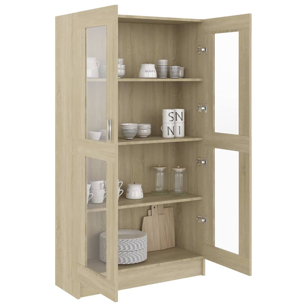 Tomostar Vitrine en Verre, Armoire Vitrine de Collection Armoire Vitrée Bibliothèque Meubles de Rangement pour Salon Chêne Sonoma 82,5x30,5x150 cm Bois ingénierie