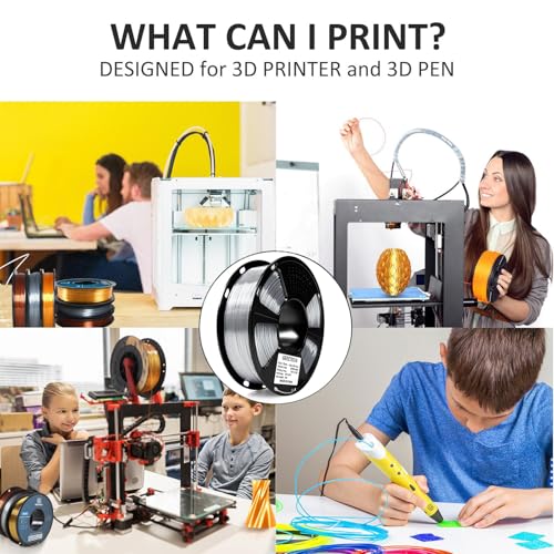 Image of GEEETECH 2KG Silk Silver PLA Filament 1.75mm, 3D Printer Shiny Silk Filament,1kg Spool (2.2lbs), Dimensional Accuracy + /- 0.02mm, Fit Most FDM Printer (Silk Silver)