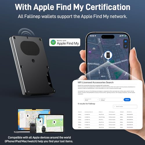 Image of Slim Wallet for Men, Smart Minimalist Metal Wallet Built-in Airtag Tracking Chip, Compatible with Apple Find My, RFID Blocking Credit Card Holder with Money Clip, Gifts for Men (Black)