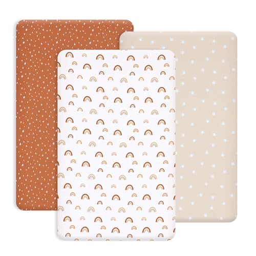 Image of PHF 3 Pack Soft Mini Crib Sheets, Rainbow Silky Pack N Play Sheets for Baby Boys Girls, Universal Fit for Pack N Play, Playard, Portable and Mini Crib Mattresses, Rainbow