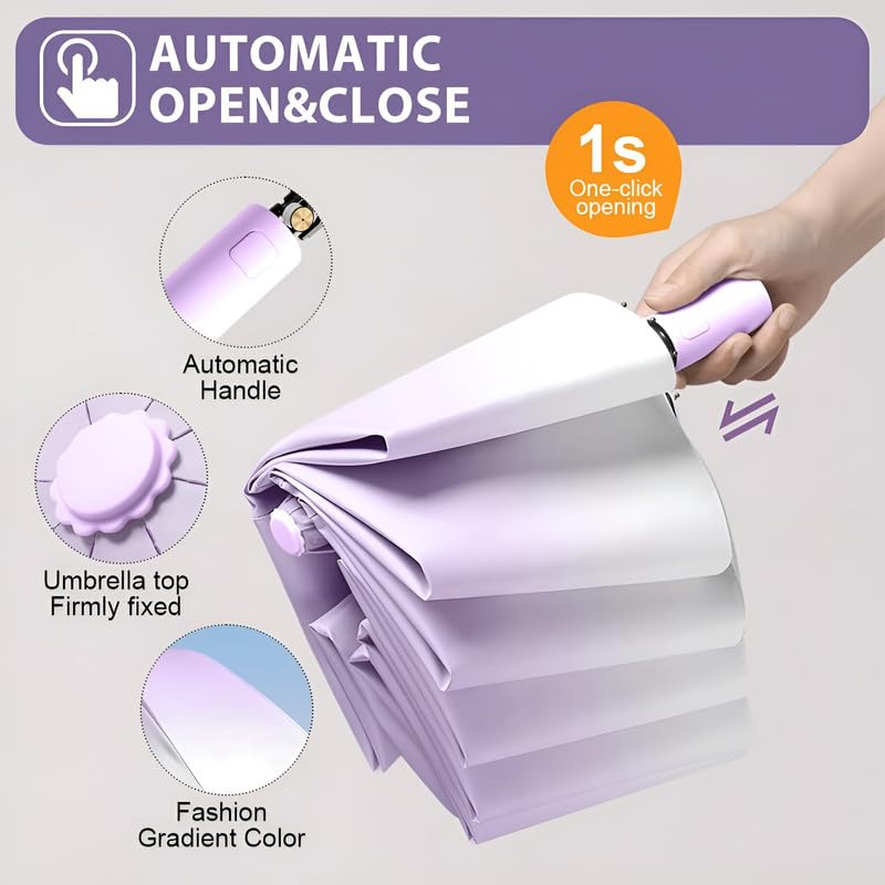 Image of Contacts Compact Folding Umbrella - Windproof Travel Umbrella with Automatic Open /Close, Waterproof, UV Protection, Portable Umbrella for Men, Women & Kids