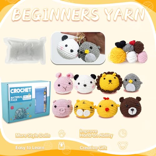 HAIJED 8Pcs Beginners Crochet Kit, Crochet Kit for Beginners Adults and Kids, Animals Crochet Kit, DIY Crochet Craft Kit with Instructions and Video Tutorials Yarns Accessories (Style A) - Image 4