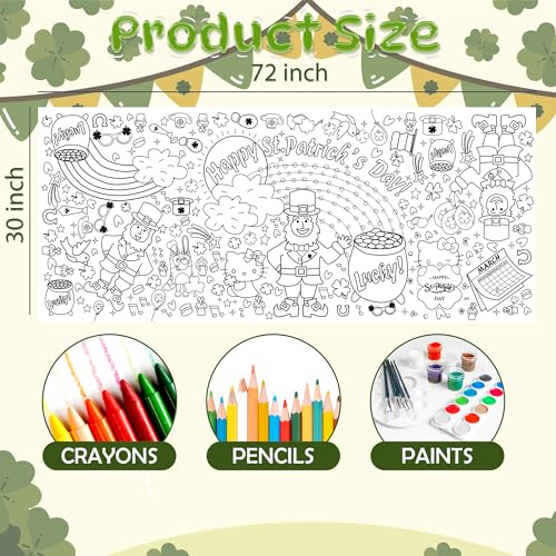 Image of St Patricks Day Giant Coloring Tablecloth,St Patricks Day Crafts for Kids - 72x30 Inches, Paper Coloring Banner Games Activities Gifts Party Decorations