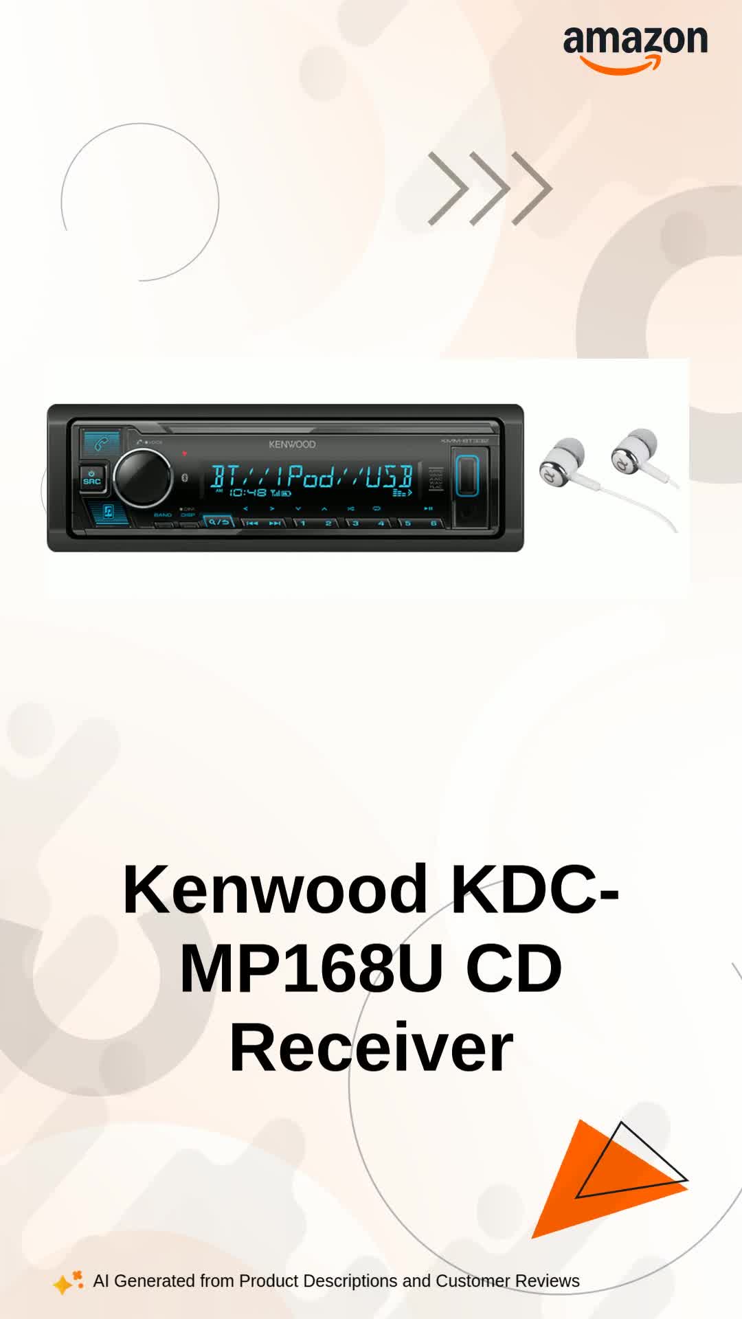 Kenwood KDC-MP168U WMA/MP3 CD Receiver with Front Panel USB and
