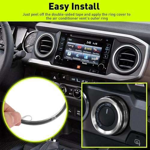 Image of Aluminum Alloy Vent Outer Rings Kit for Toyota Tacoma 2016-2023 (4pcs Silver) - Air Conditioner Vent Trim Rings, Metal Interior Upgrade Accessories