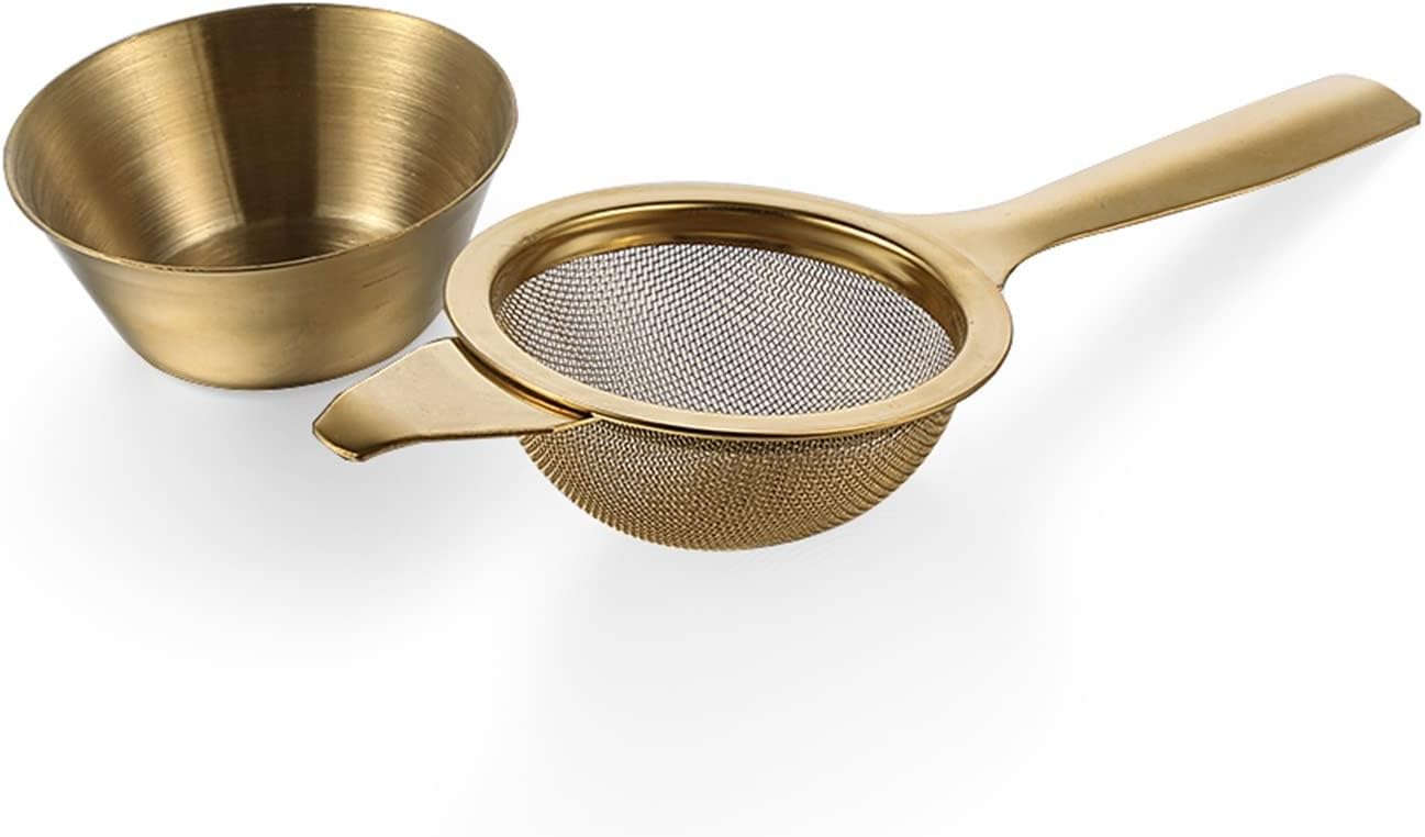 Tea Filters Portable Stainless Steel Mesh Colander Fine Tea Strainer Filters Kongfu Reusable Teapot Infuser with Handle Cookware (Color : Gold)