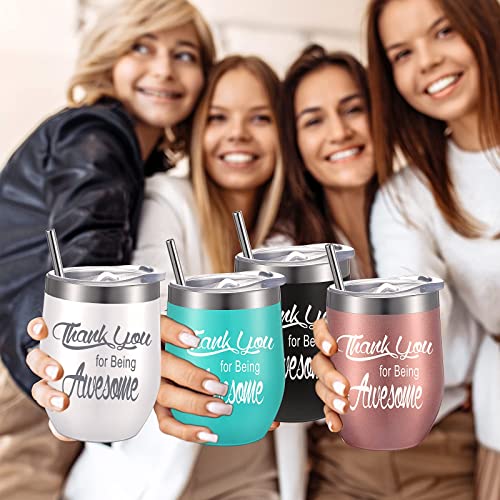 Appreciation Gifts Thank You For Being Awesome Wine Tumbler Thank You Gifts For Women Staff Employee Inspirational Appreciation Keychain, Stainless Steel Tumbler(Multicolor,4 Sets)12 Oz #TOP4