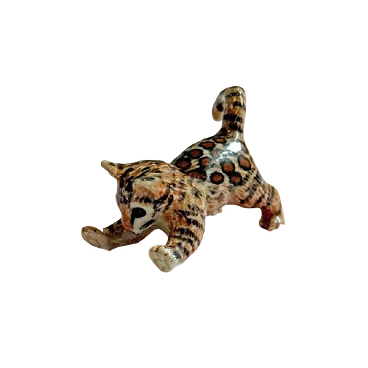 Luck Trader Hand-Painted Porcelain Bengal Cat Figurine, Spotted Pattern, Decorative Miniature Ornament