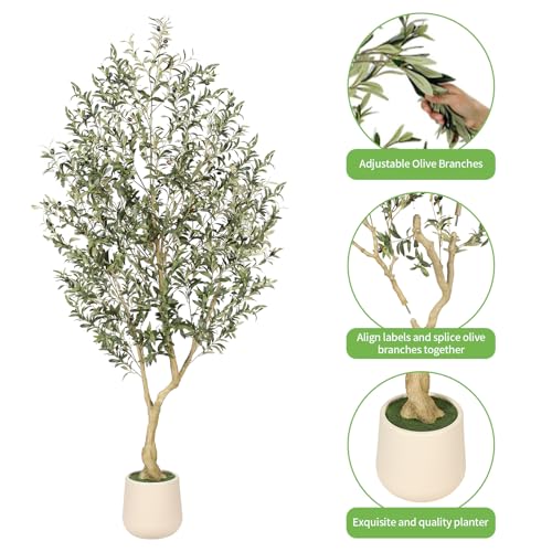 Realead 7ft Artificial Olive Tree with Tall Exquisite Planter - Realistic Fake Olive Tree with Thick Trunk and Lifelike Fruits - Large Faux Olive Tree for Home Office Decor