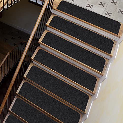 Shien 8X30In 15Pcs Non-Slip Stair Treads Carpet, Self-Adhesive Stair Treads For Wooden Steps, Indoor Safety Staircase Step Treads, Anti Slip Stair Runner Mats For Elders, Kids And Dogs (Black) #TOP7
