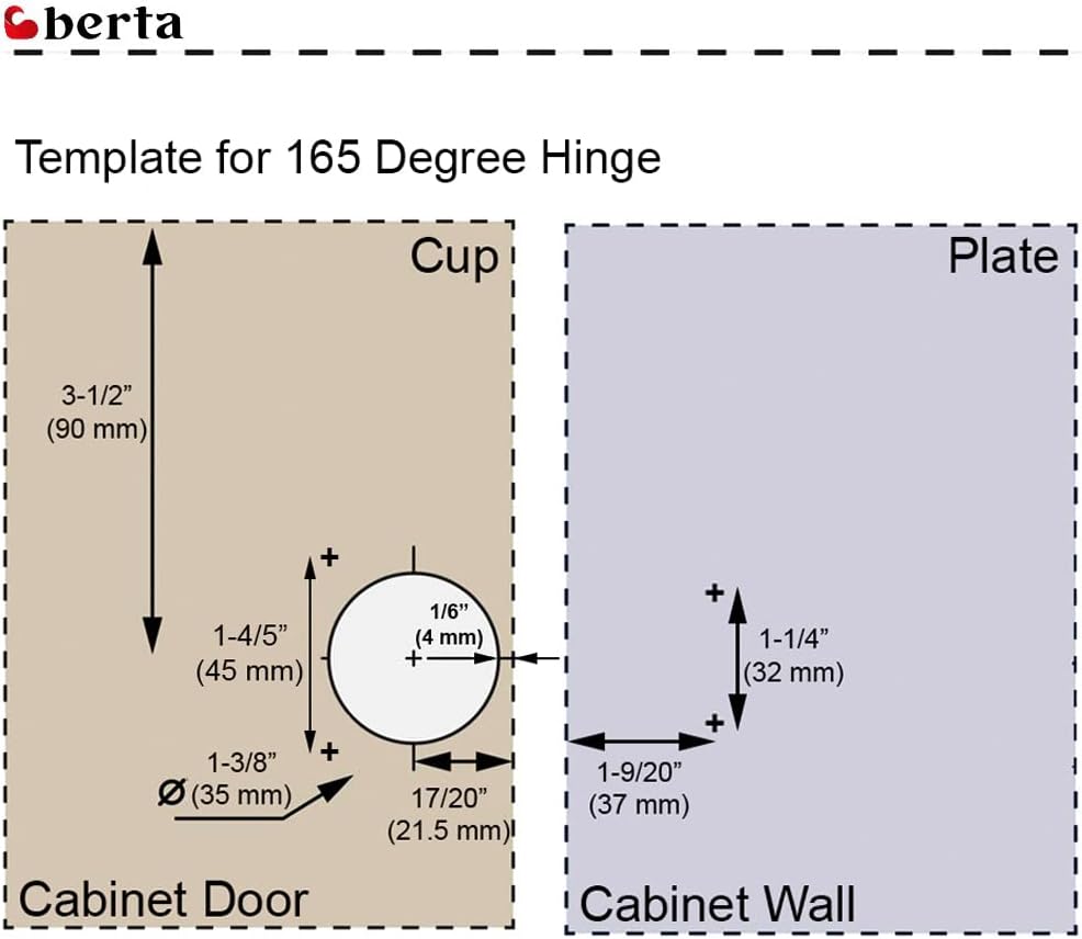 Berta (20 Pieces) 165 Degree Full Overlay,Soft Closing, 3-Cam 6-Way Adjustment, Concealed Frameless Lazy Susan Corner Kitchen Cabinet/Bi Folding Cabinet Door Hinges with Screws