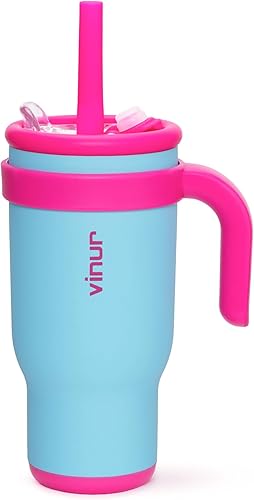 Miniatura 23 de VINUR - Vaso aislado para niños con asa de 14 onzas de acero inoxidable de doble pared con aislamiento al vacío, vaso de viaje para agua con tapa y