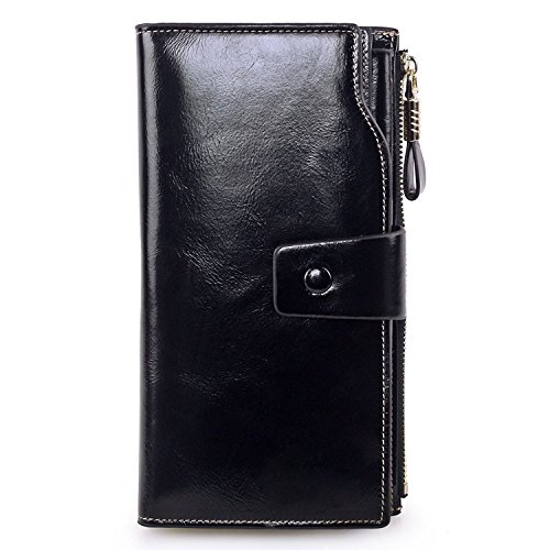 AINIMOER Women's Large Capacity Genuine Leather Ladies Wallet With Zipper Pocket(Black) AINIMOER Women's Large Capacity Genuine Leather Ladies Wallet With Zipper Pocket(Black)